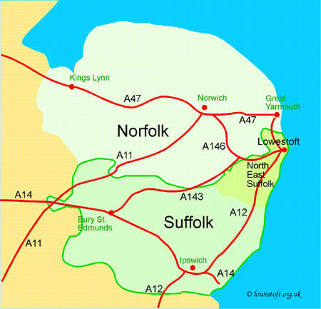 Showing the location of North East Suffolk relative to East Anglia